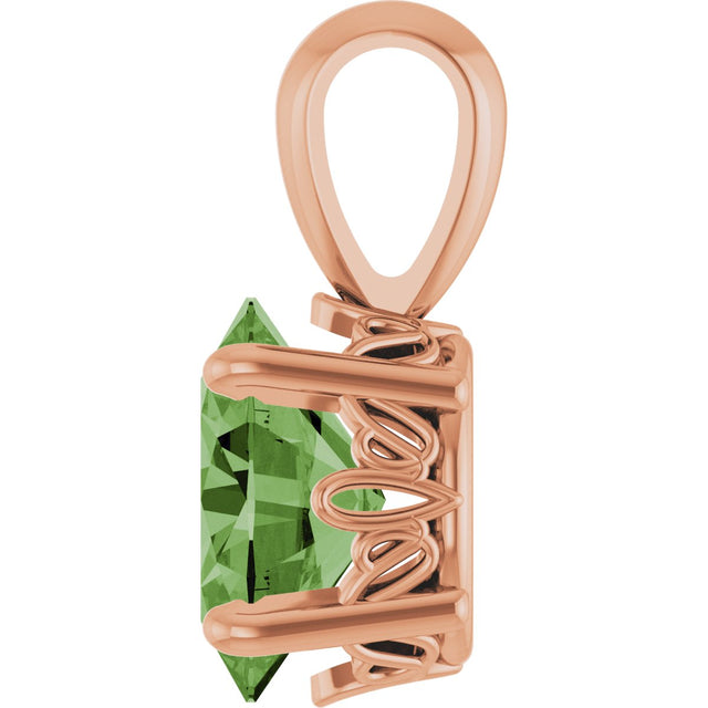 14K Gold Natural Green Tourmaline Oval 4-Prong Solitaire Necklace or Pendant - Rose Gold - view 3