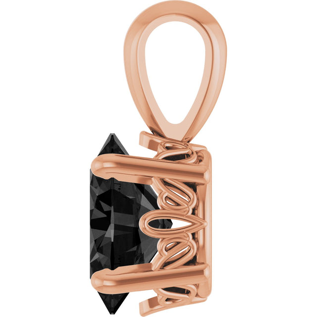 14K Gold Natural Black Onyx Oval 4-Prong Solitaire Necklace or Pendant - Rose Gold - view 3