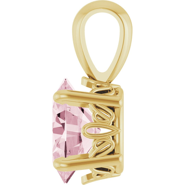 14K Gold Natural Pink Morganite Oval 4-Prong Solitaire Necklace or Pendant - Yellow Gold - view 3