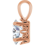 14K Gold Natural White Sapphire Oval 4-Prong Solitaire Necklace or Pendant - Rose Gold - view 3