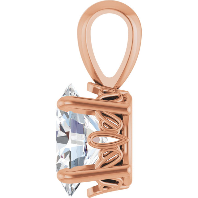 14K Gold Natural White Sapphire Oval 4-Prong Solitaire Necklace or Pendant - Rose Gold - view 3