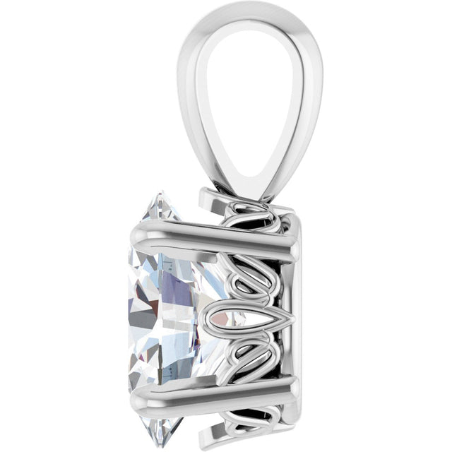 14K Gold Natural White Sapphire Oval 4-Prong Solitaire Necklace or Pendant - White Gold - view 3