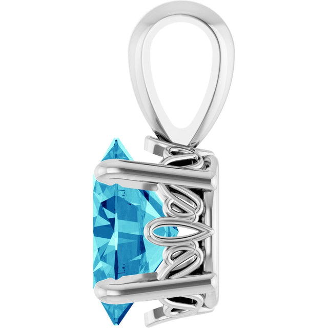 14K Gold Natural Blue Zircon Oval 4-Prong Solitaire Necklace or Pendant - White Gold - view 3