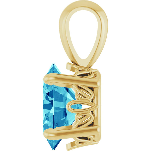 14K Gold Natural Blue Zircon Oval 4-Prong Solitaire Necklace or Pendant - Yellow Gold - view 3