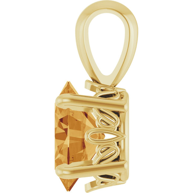 14K Gold Natural Citrine Oval 4-Prong Solitaire Necklace or Pendant - Yellow Gold - view 3