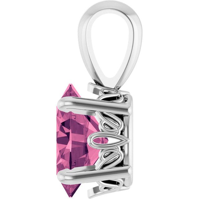 14K Gold Natural Pink Tourmaline Oval 4-Prong Solitaire Necklace or Pendant - White Gold - view 3