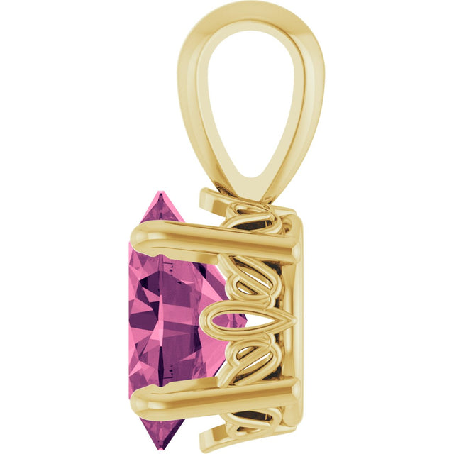 14K Gold Natural Pink Tourmaline Oval 4-Prong Solitaire Necklace or Pendant - Yellow Gold - view 3