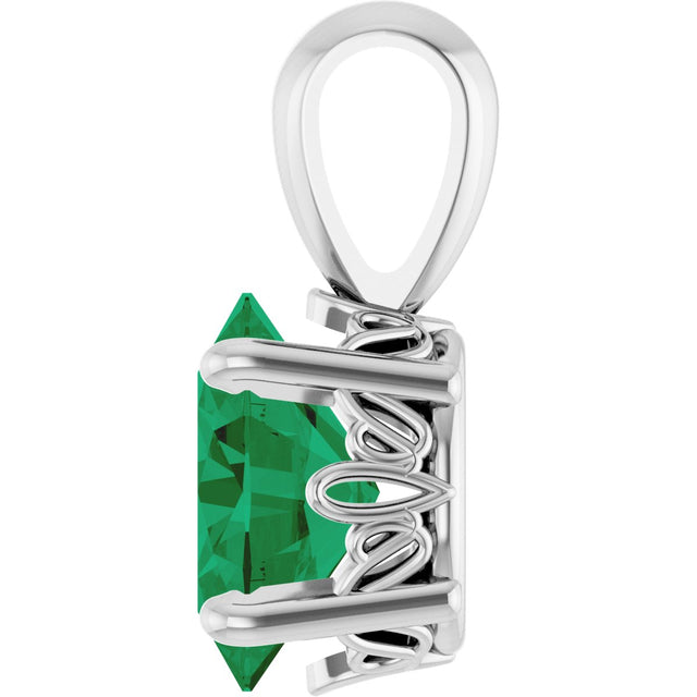 14K Gold Lab-Grown Emerald Oval 4-Prong Solitaire Necklace or Pendant - White Gold - view 3
