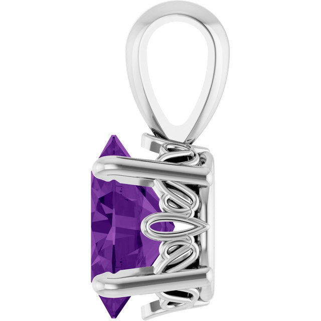 14K Gold Natural Amethyst Oval 4-Prong Solitaire Necklace or Pendant - White Gold - view 3