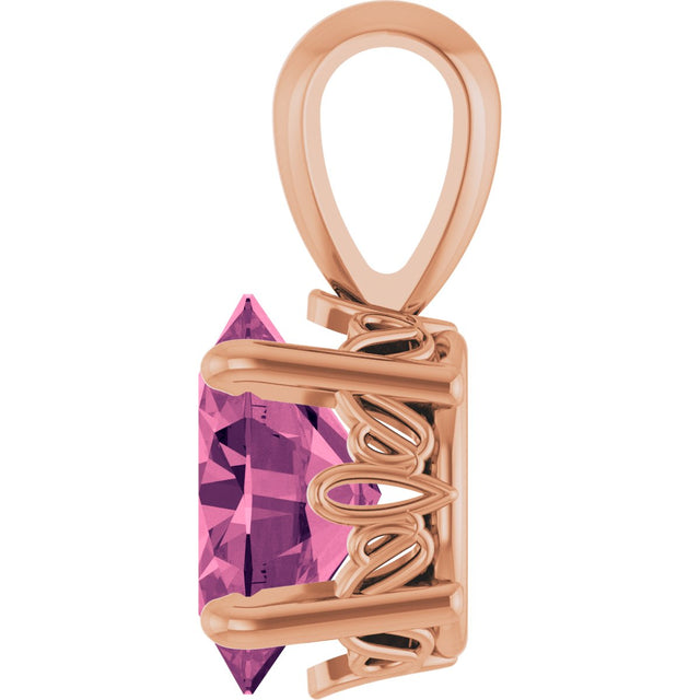 14K Gold Natural Pink Tourmaline Oval 4-Prong Solitaire Necklace or Pendant - Rose Gold - view 3