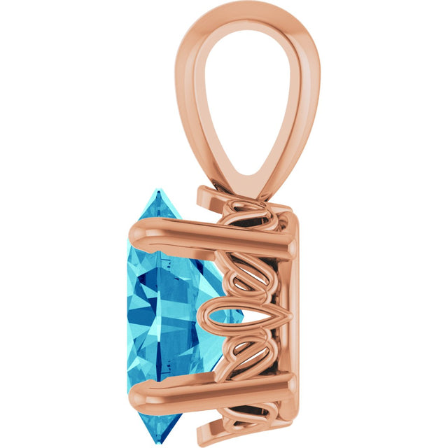14K Gold Natural Blue Zircon Oval 4-Prong Solitaire Necklace or Pendant - Rose Gold - view 3