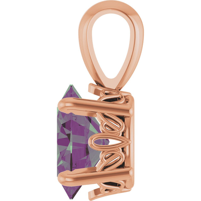 14K Gold Lab-Grown Alexandrite Oval 4-Prong Solitaire Necklace or Pendant - Rose Gold - view 3