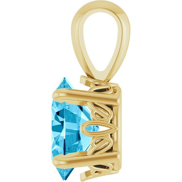 14K Gold Natural Aquamarine Oval 4-Prong Solitaire Necklace or Pendant - Yellow Gold - view 3