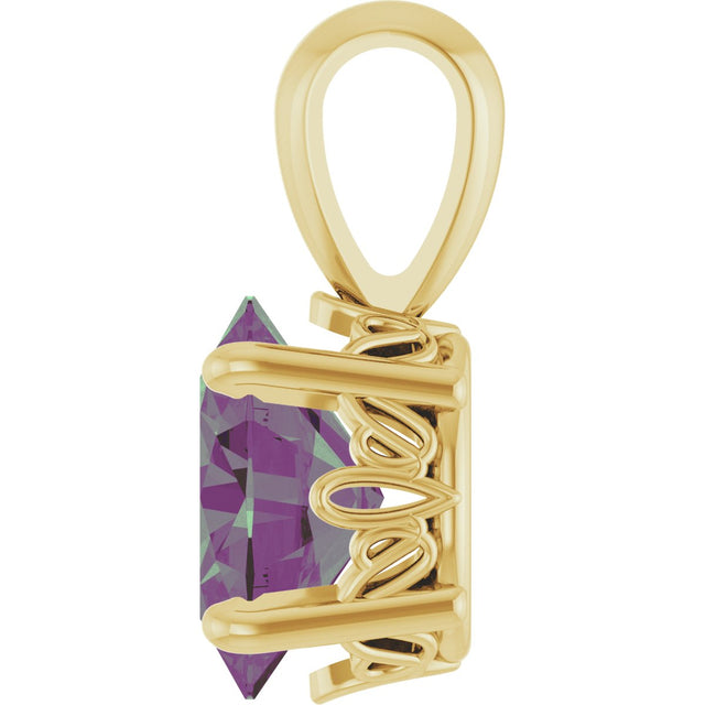 14K Gold Lab-Grown Alexandrite Oval 4-Prong Solitaire Necklace or Pendant - Yellow Gold - view 3