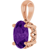 14K Gold Natural Amethyst Oval 4-Prong Solitaire Necklace or Pendant - Rose Gold - view 2