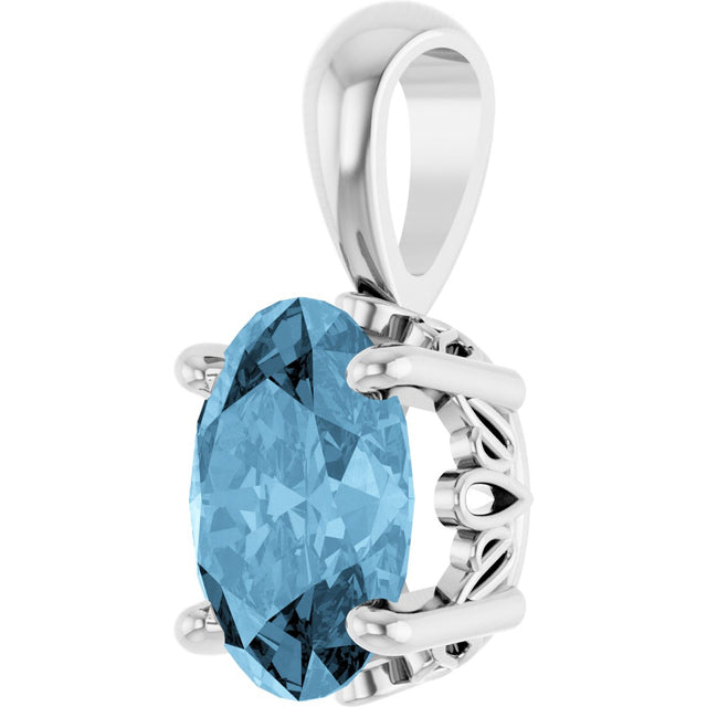 14K Gold Natural Sky Blue Topaz Oval 4-Prong Solitaire Necklace or Pendant - White Gold - view 2
