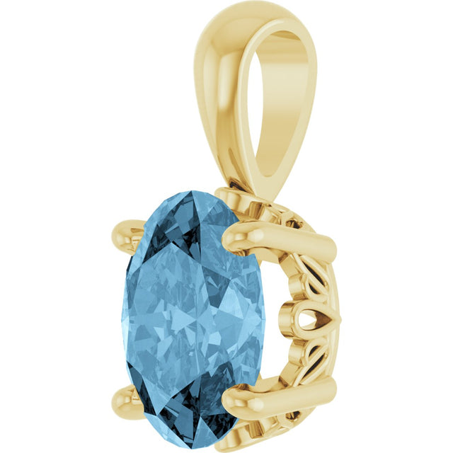 14K Gold Natural Sky Blue Topaz Oval 4-Prong Solitaire Necklace or Pendant - Yellow Gold - view 2
