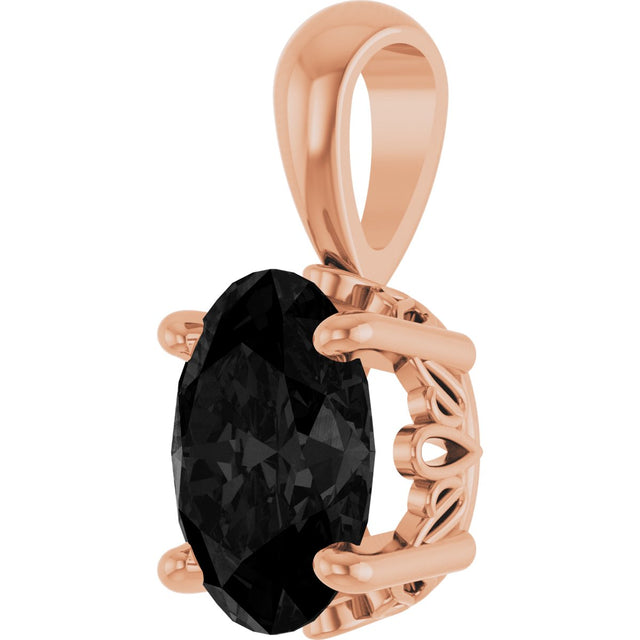 14K Gold Natural Black Onyx Oval 4-Prong Solitaire Necklace or Pendant - Rose Gold - view 2