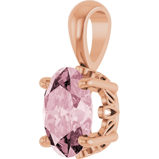 14K Gold Natural Pink Morganite Oval 4-Prong Solitaire Necklace or Pendant - Rose Gold - view 2