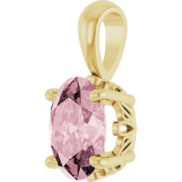 14K Gold Natural Pink Morganite Oval 4-Prong Solitaire Necklace or Pendant - Yellow Gold - view 2