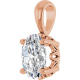 14K Gold Natural White Sapphire Oval 4-Prong Solitaire Necklace or Pendant - Rose Gold - view 2