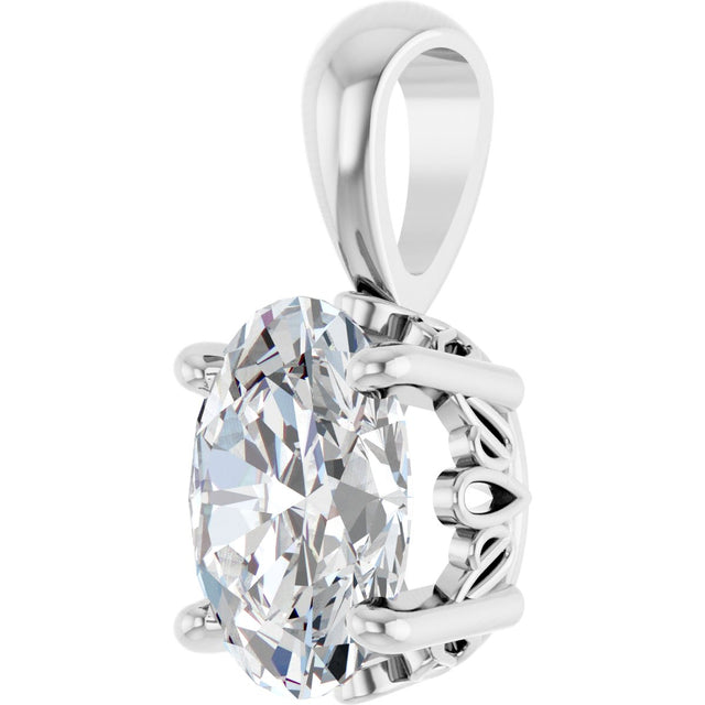 14K Gold Natural White Sapphire Oval 4-Prong Solitaire Necklace or Pendant - White Gold - view 2