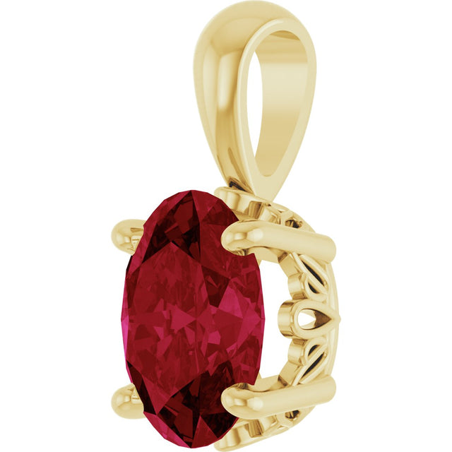 14K Gold Lab-Grown Ruby Oval 4-Prong Solitaire Necklace or Pendant - Yellow Gold - view 2