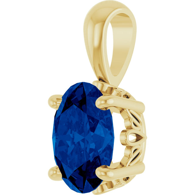 14K Gold Lab-Grown Blue Sapphire Oval 4-Prong Solitaire Necklace or Pendant - Yellow Gold - view 2