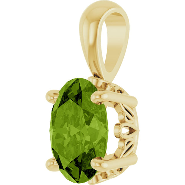 14K Gold Natural Peridot Oval 4-Prong Solitaire Necklace or Pendant - Yellow Gold - view 2
