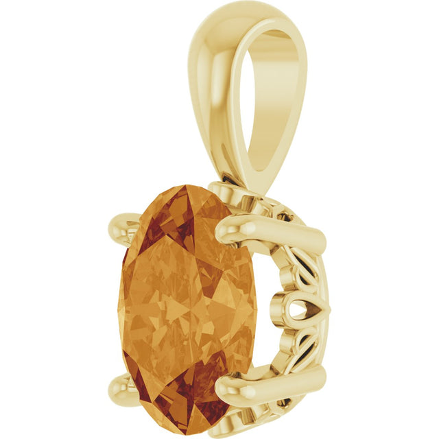 14K Gold Natural Citrine Oval 4-Prong Solitaire Necklace or Pendant - Yellow Gold - view 2