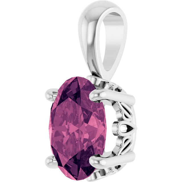 14K Gold Natural Pink Tourmaline Oval 4-Prong Solitaire Necklace or Pendant - White Gold - view 2