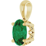 14K Gold Lab-Grown Emerald Oval 4-Prong Solitaire Necklace or Pendant - Yellow Gold - view 2