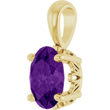 14K Gold Natural Amethyst Oval 4-Prong Solitaire Necklace or Pendant - Yellow Gold - view 2