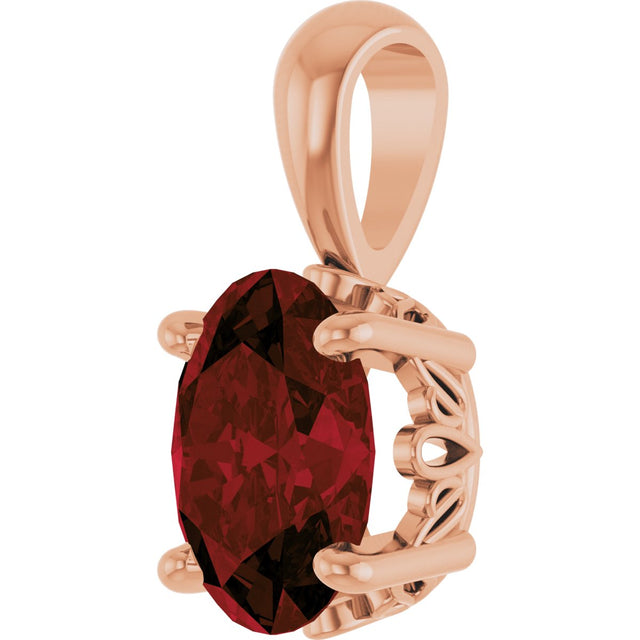 14K Gold Natural Mozambique Garnet Oval 4-Prong Solitaire Necklace or Pendant - Rose Gold - view 2