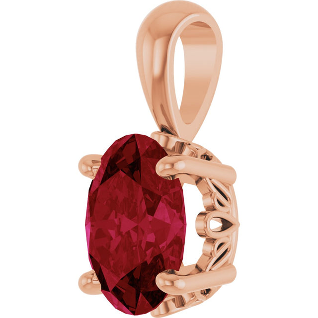 14K Gold Lab-Grown Ruby Oval 4-Prong Solitaire Necklace or Pendant - Rose Gold - view 2