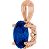 14K Gold Lab-Grown Blue Sapphire Oval 4-Prong Solitaire Necklace or Pendant - Rose Gold - view 2