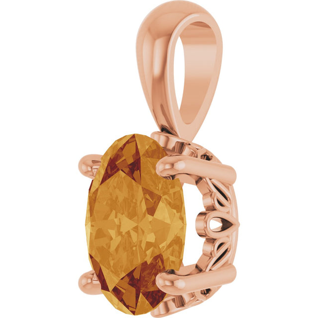 14K Gold Natural Citrine Oval 4-Prong Solitaire Necklace or Pendant - Rose Gold - view 2
