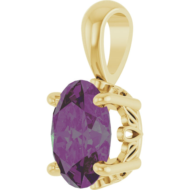 14K Gold Lab-Grown Alexandrite Oval 4-Prong Solitaire Necklace or Pendant - Yellow Gold - view 2