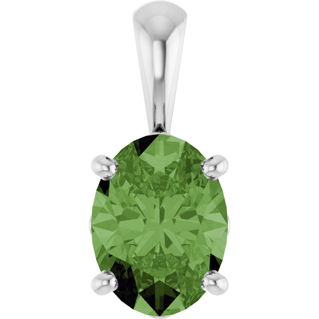 14K Gold Natural Green Tourmaline Oval 4-Prong Solitaire Necklace or Pendant - White Gold