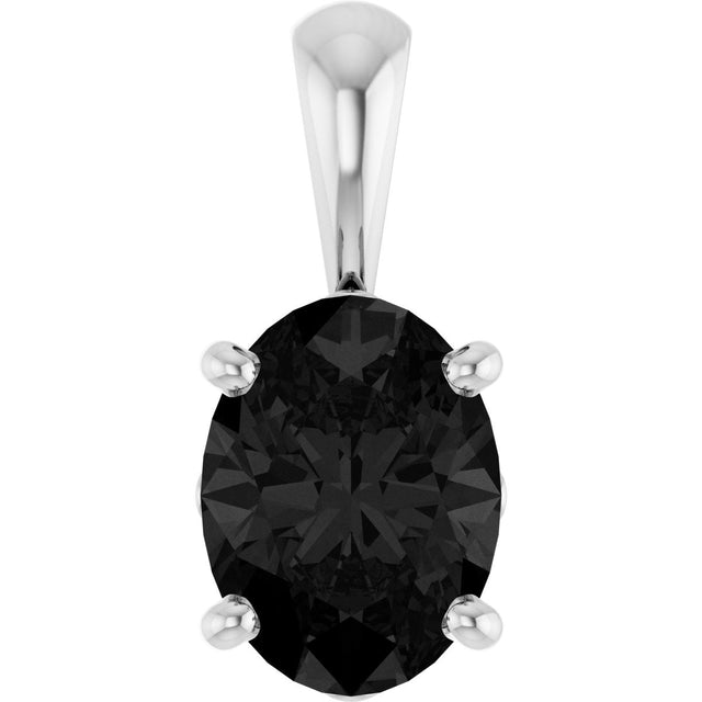 14K Gold Natural Black Onyx Oval 4-Prong Solitaire Necklace or Pendant - White Gold