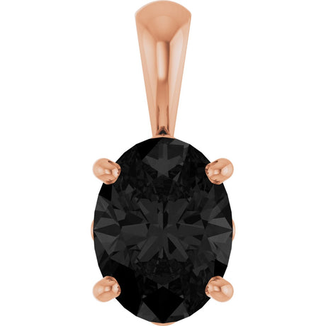 14K Gold Natural Black Onyx Oval 4-Prong Solitaire Necklace or Pendant - Rose Gold