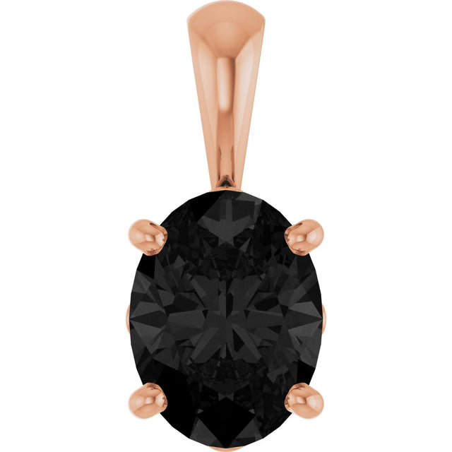 14K Gold Natural Black Onyx Oval 4-Prong Solitaire Necklace or Pendant - Rose Gold
