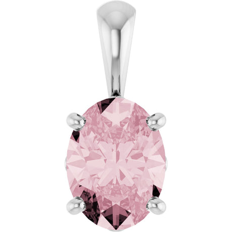 14K Gold Natural Pink Morganite Oval 4-Prong Solitaire Necklace or Pendant - White Gold