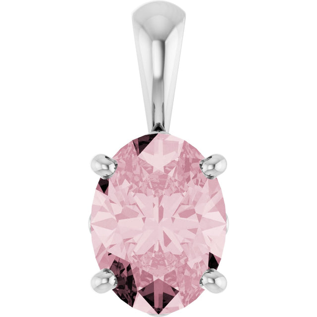 14K Gold Natural Pink Morganite Oval 4-Prong Solitaire Necklace or Pendant - White Gold