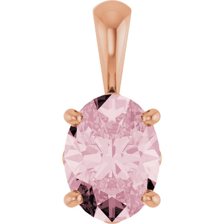 14K Gold Natural Pink Morganite Oval 4-Prong Solitaire Necklace or Pendant - Rose Gold