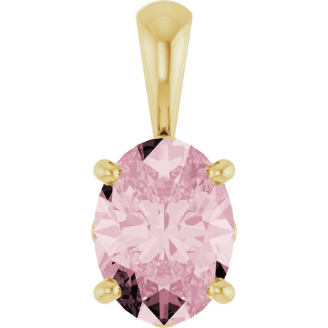 14K Gold Natural Pink Morganite Oval 4-Prong Solitaire Necklace or Pendant - Yellow Gold