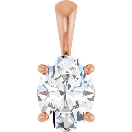 14K Gold Natural White Sapphire Oval 4-Prong Solitaire Necklace or Pendant - Rose Gold