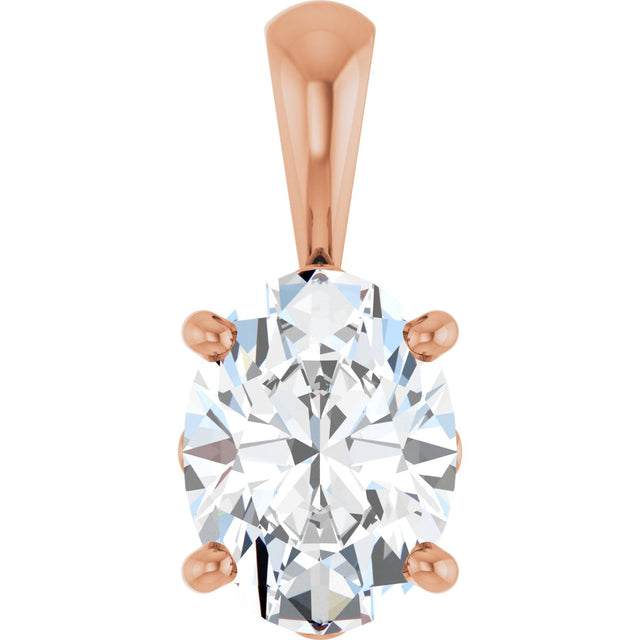 14K Gold Natural White Sapphire Oval 4-Prong Solitaire Necklace or Pendant - Rose Gold
