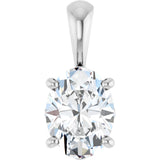 14K Gold Natural White Sapphire Oval 4-Prong Solitaire Necklace or Pendant - White Gold