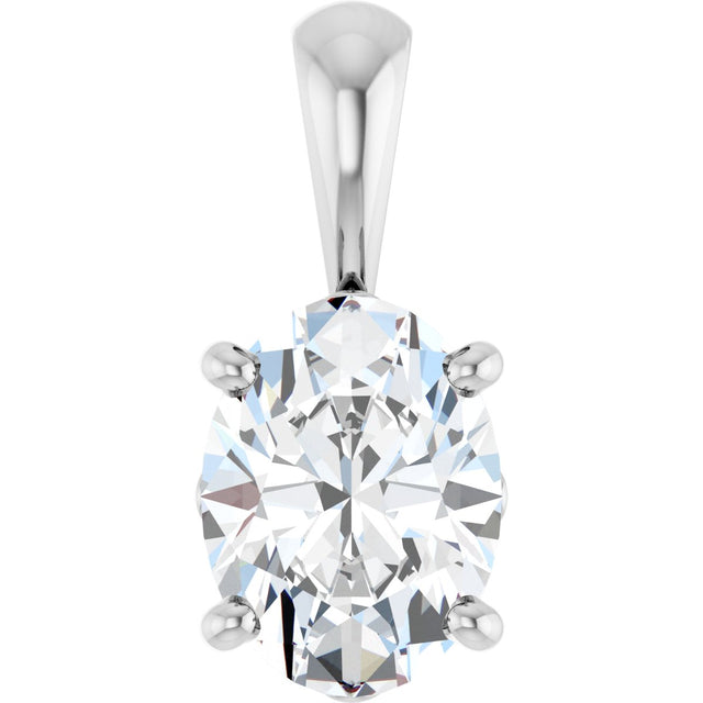14K Gold Natural White Sapphire Oval 4-Prong Solitaire Necklace or Pendant - White Gold